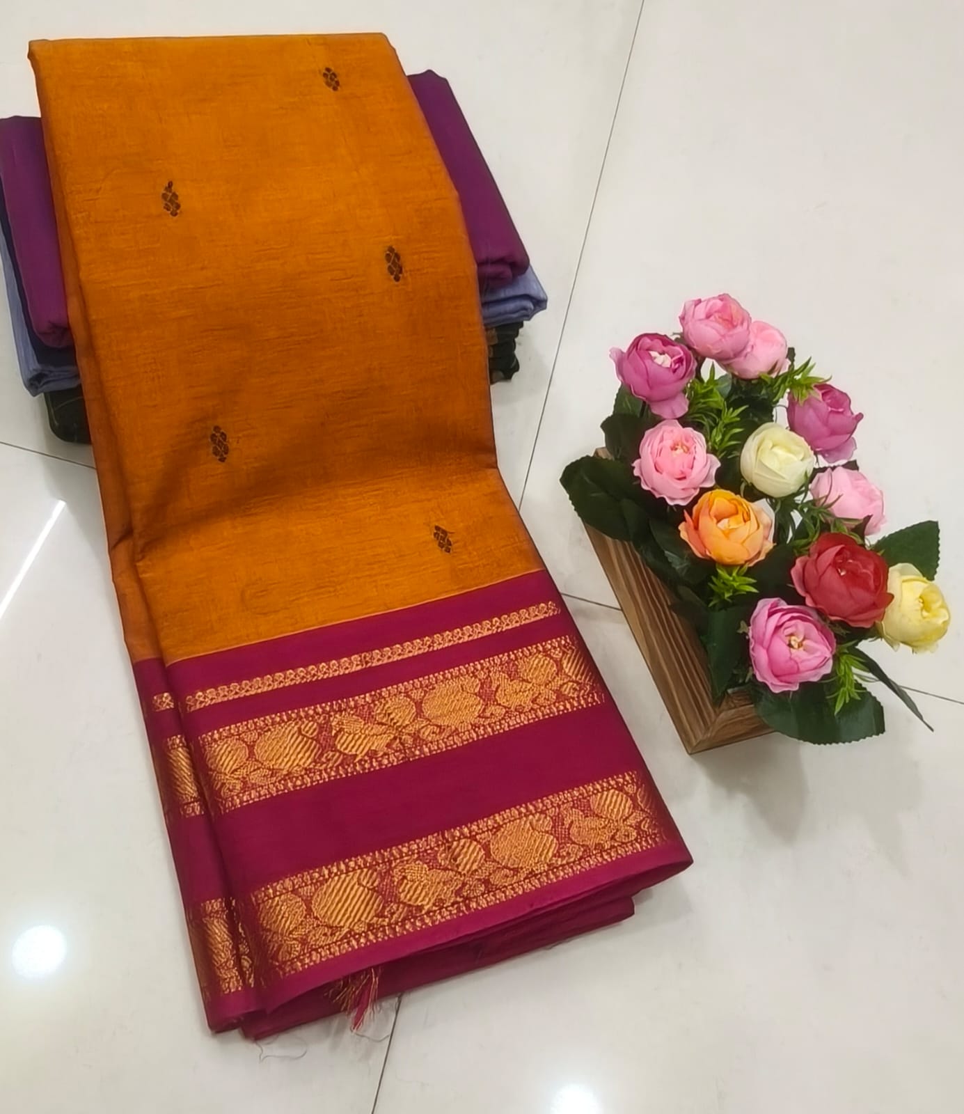 Mustard Butta Kanchi Cotton Saree